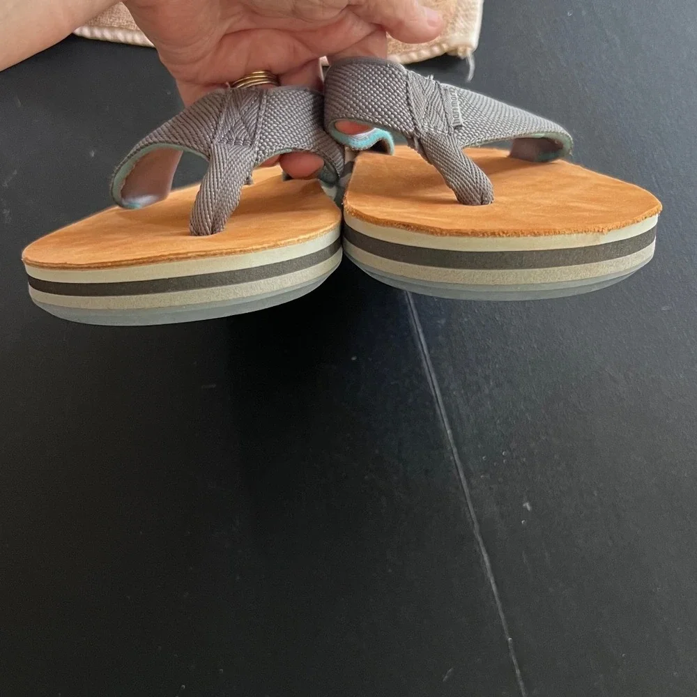 Hari Mari Mens Gray Tan Nubuck Leather Flip Flop Sandals Size 9